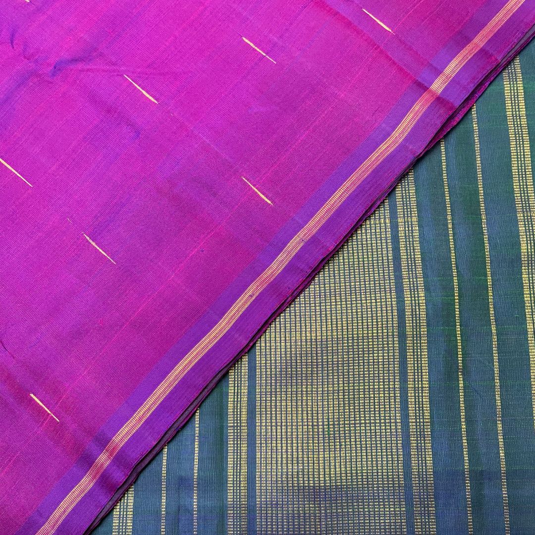 Magenta and Peacock Blue Kanchivaram Silk Saree