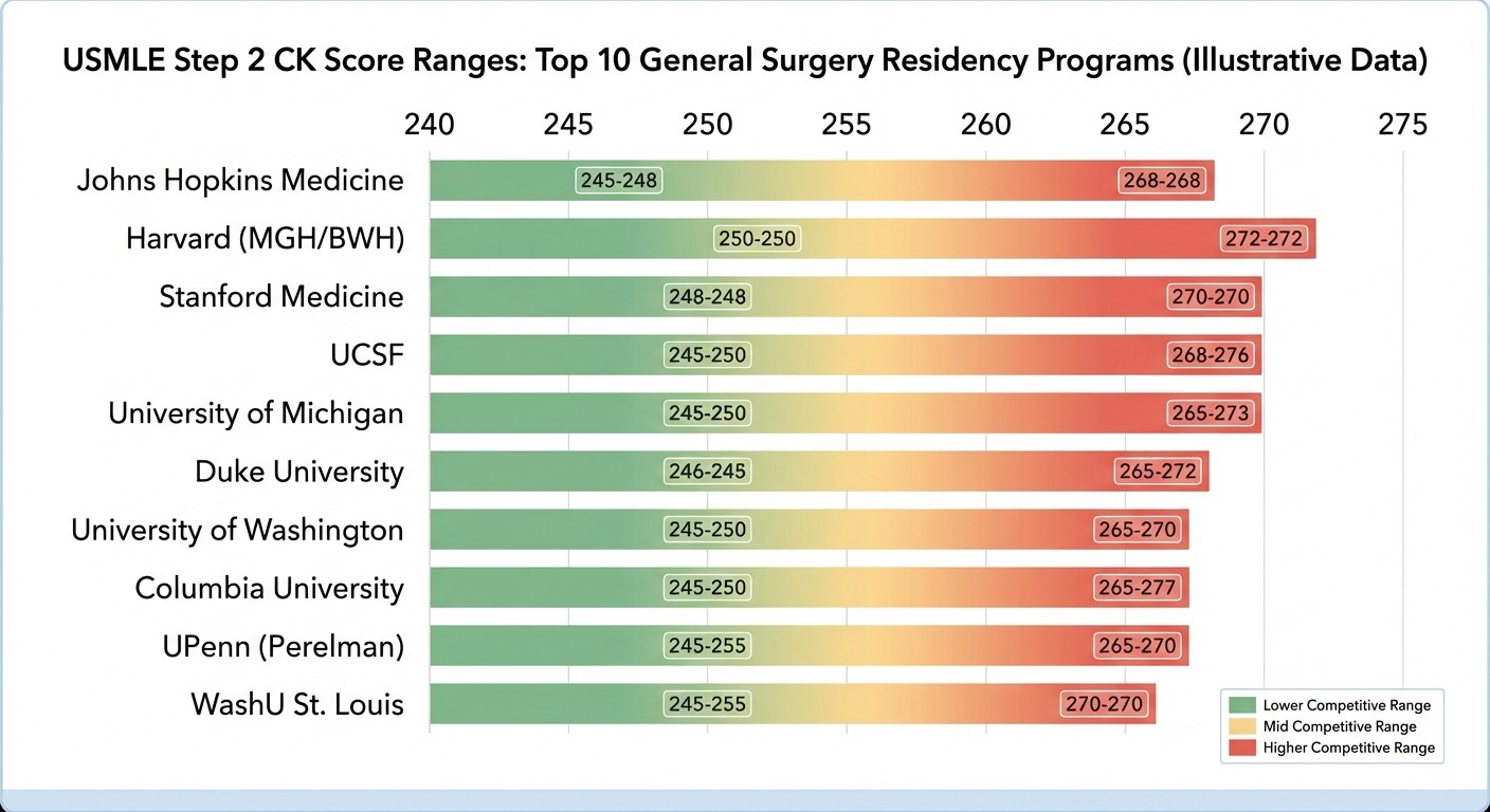 Step 2 CK Score Ranges for Top General Surgery Residency Programs
