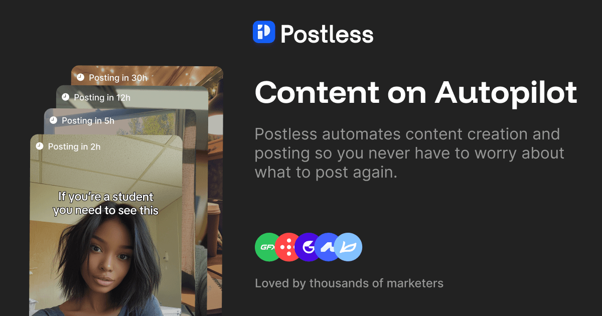 Postless AI-Generated UGC Content on Autopilot Daily Marketing Videos logo