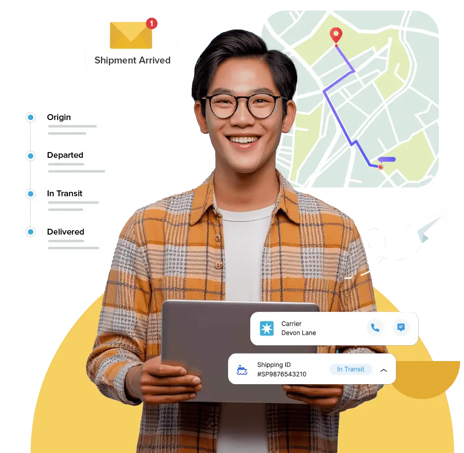 Shipment tracking software with an interactive map and delivery status updates.
