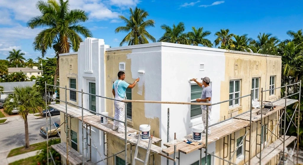 Residential and commercial exterior painting on a Fort Lauderdale building — Planet Construction FL