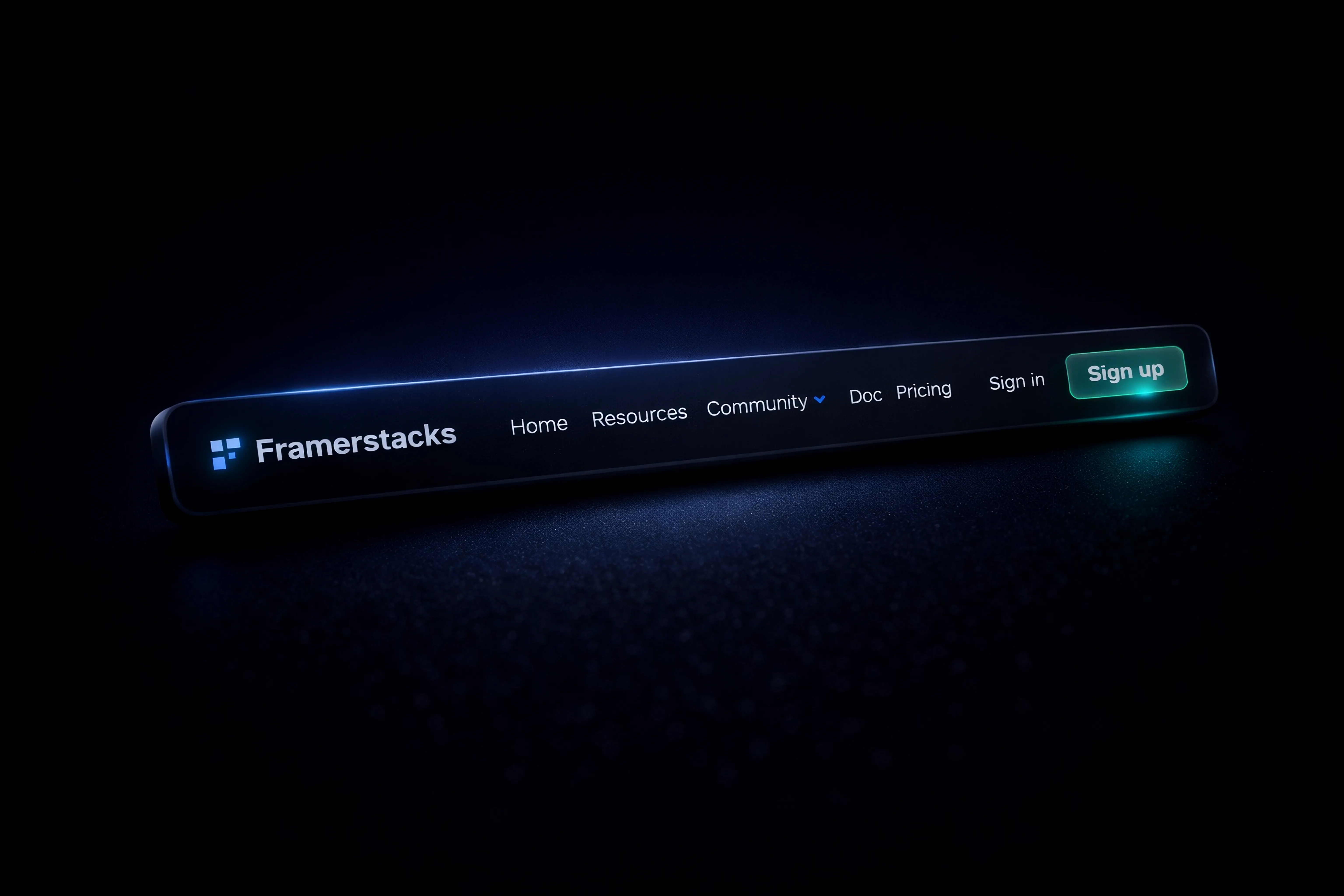 a dark themed framer navigation bar in 3D preview