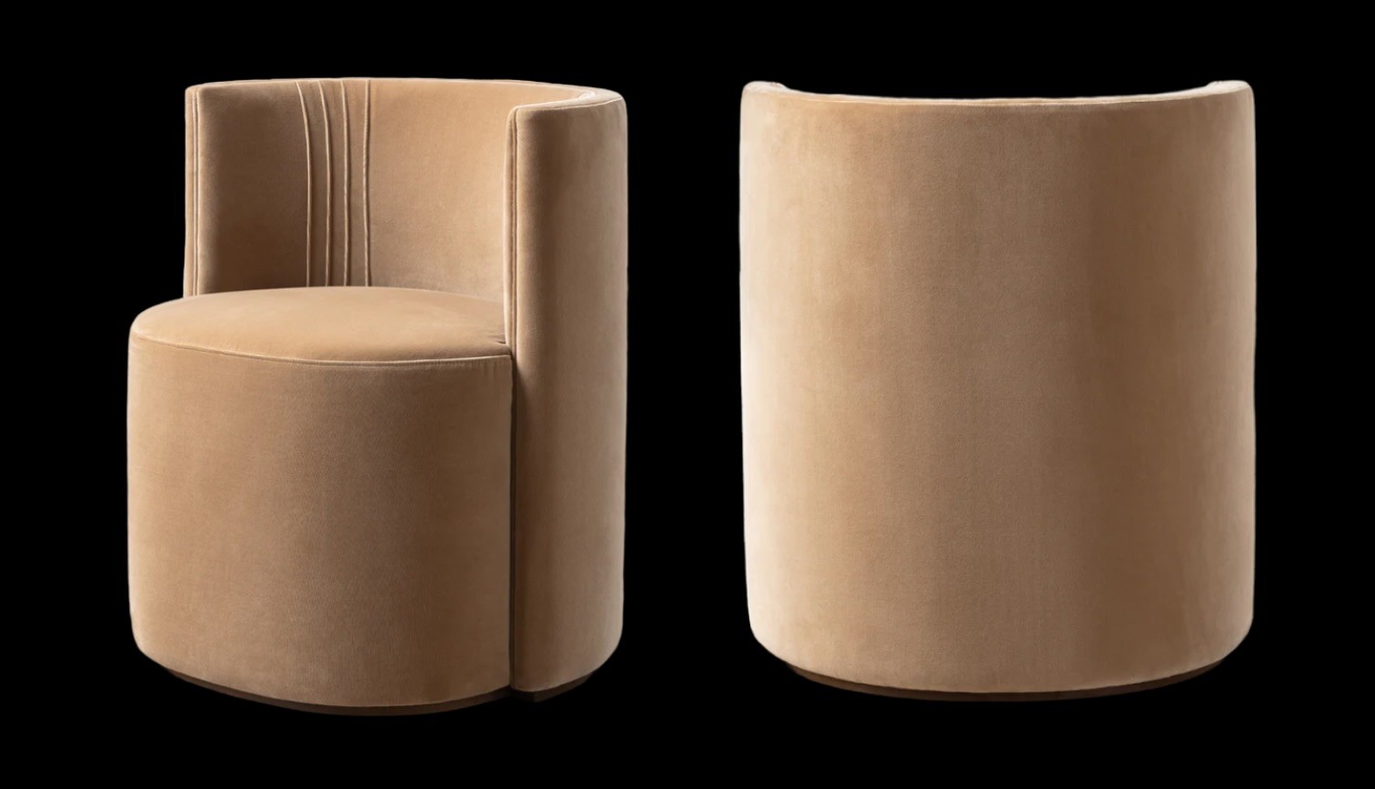 Caramel-tan velvet barrel-back swivel dining chair reference