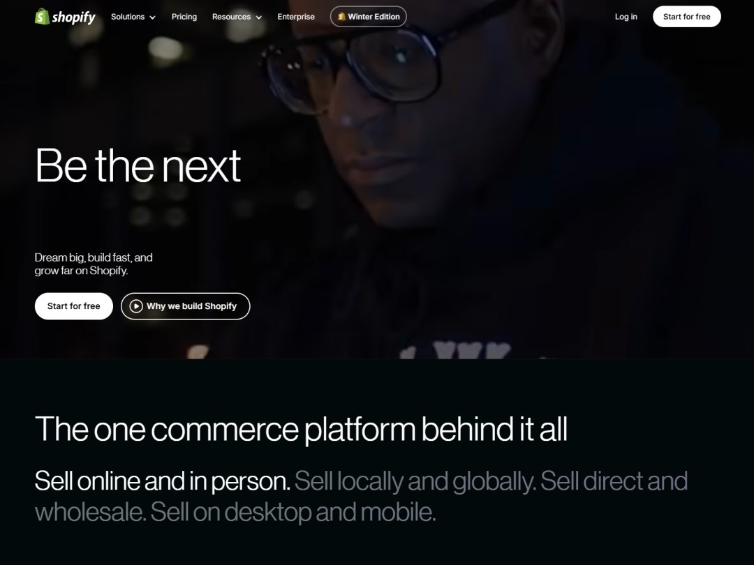Shopify website hero section showing a video with a human in the background