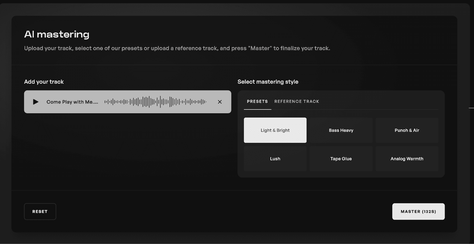 Open Kits AI mastering page