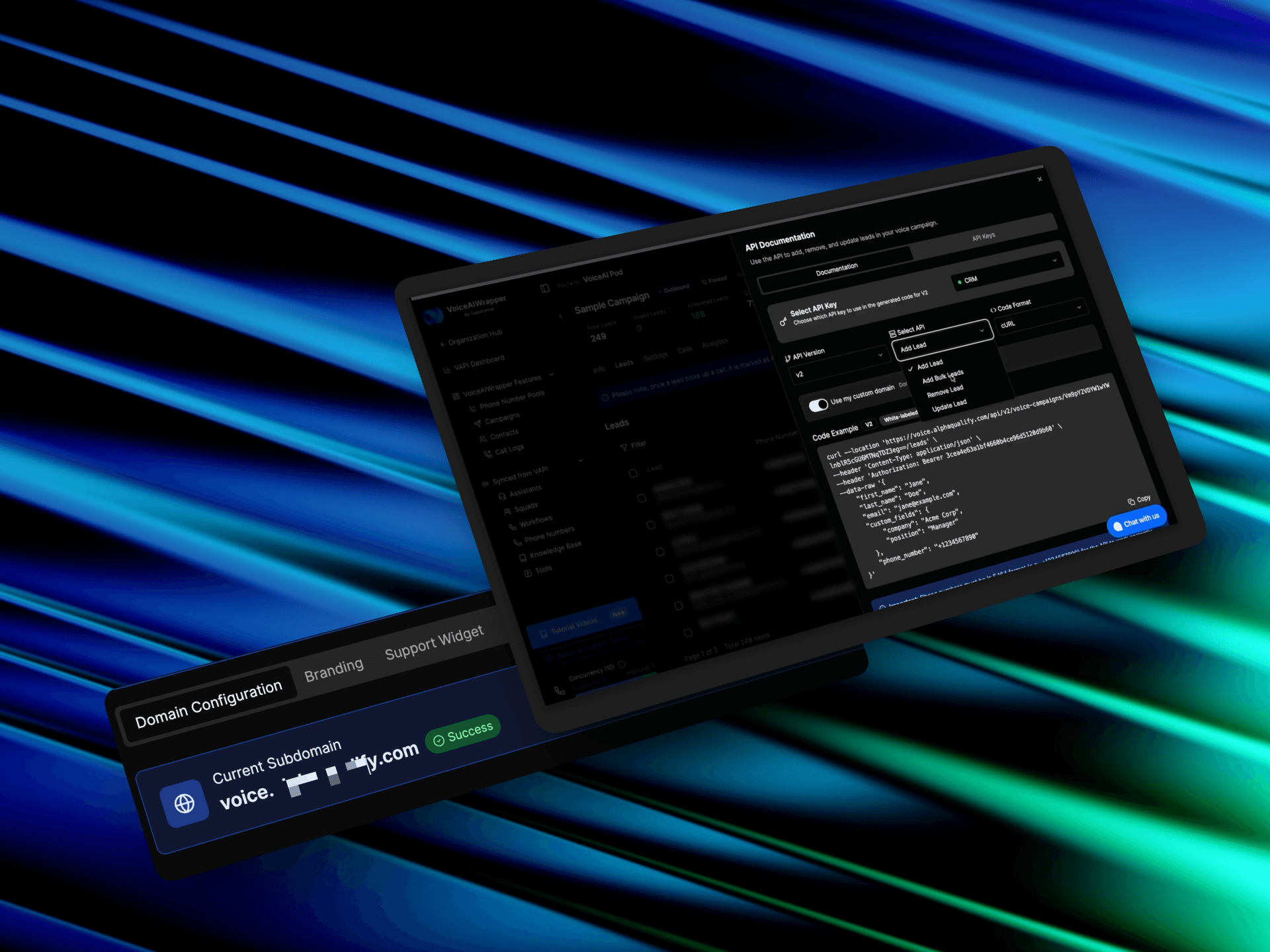 HIPAA compliant voice AI white label platform integrations VoiceAIWrapper showing API documentation and custom domain setup | VoiceAIWrapper