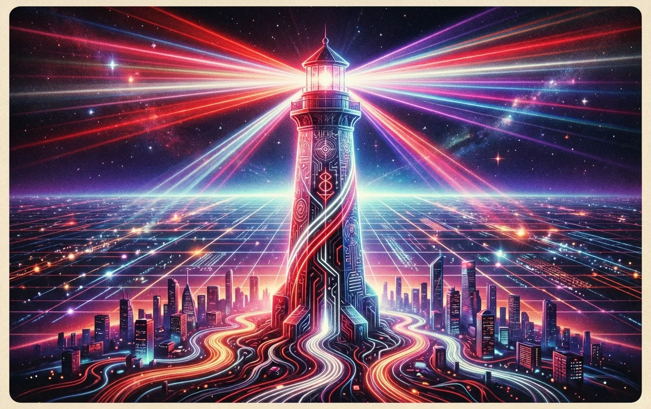 Futuristic lighthouse by RockN' Socials, symbolizing a Digital Marketing Agency.