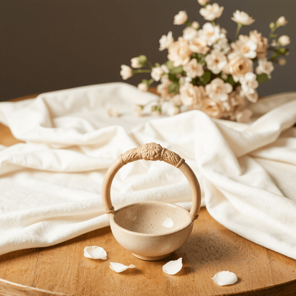 product photography of decorative handle or grip with floral design