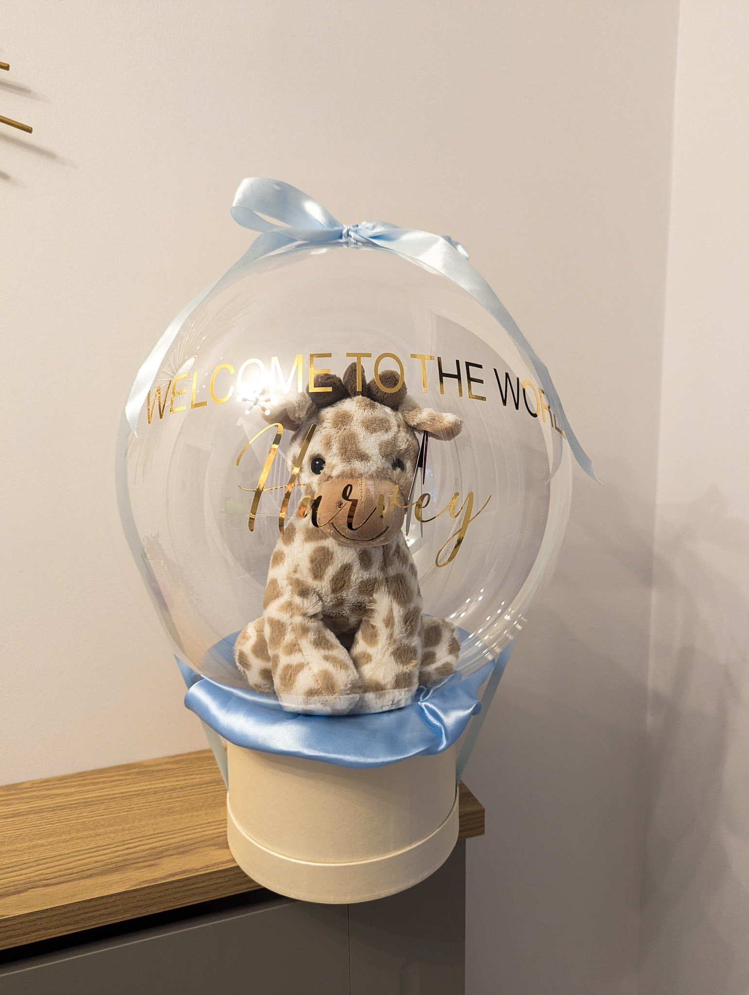 Personalized balloon gift with vinyl text for a birthday