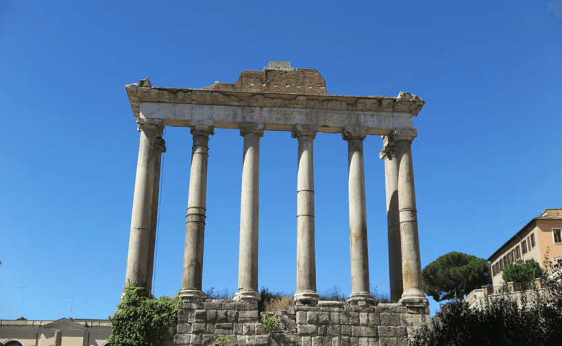 a ruin with tall columns