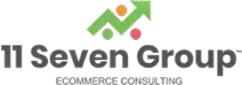 Logo of 11 Seven Group featuring a green upward arrow with circular accents, symbolizing eCommerce consulting.
