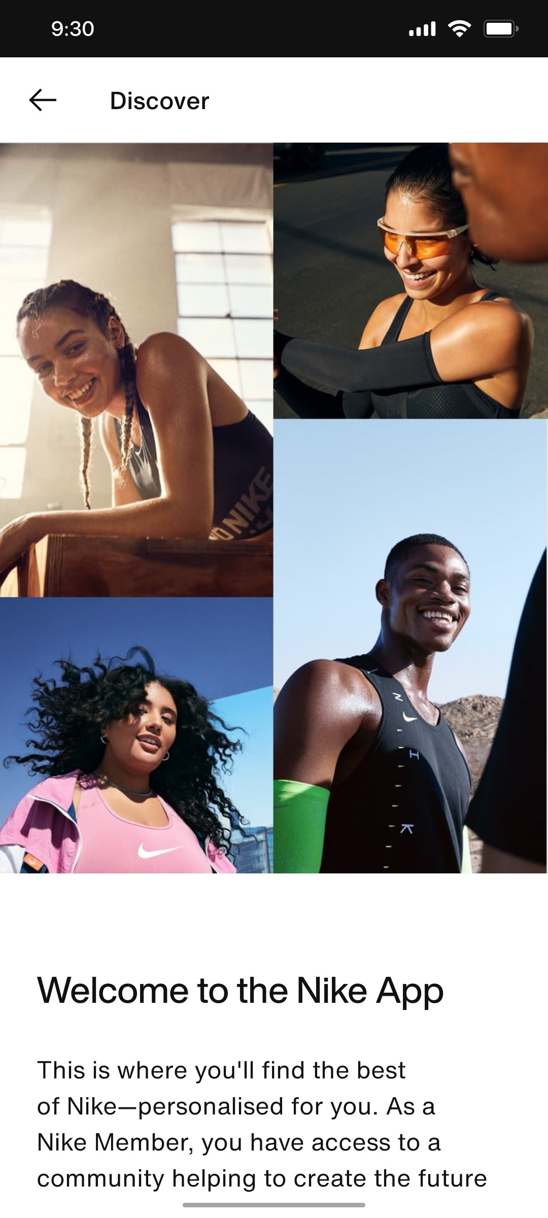 Nike App  Wecome Screen