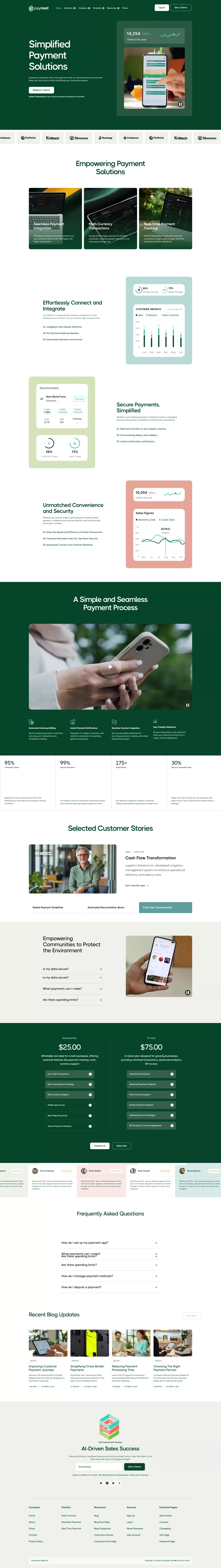 Paynest Website Page Template for Webflo landing page screenshot showcasing Finance and Tech design