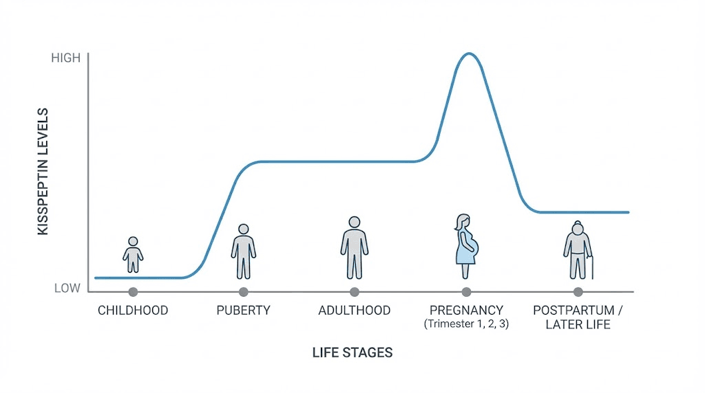 Kisspeptin levels throughout life stages from puberty to pregnancy