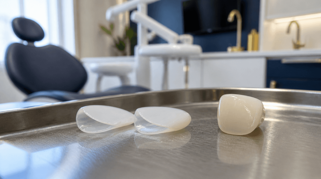 Lumineer ultra-thin porcelain veneers next to a traditional veneer at a Smyrna dental practice