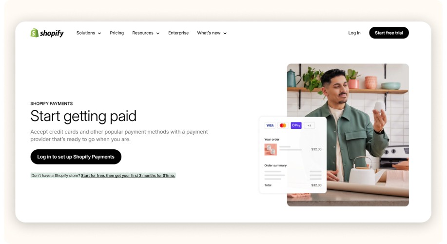Shopify payment homepage