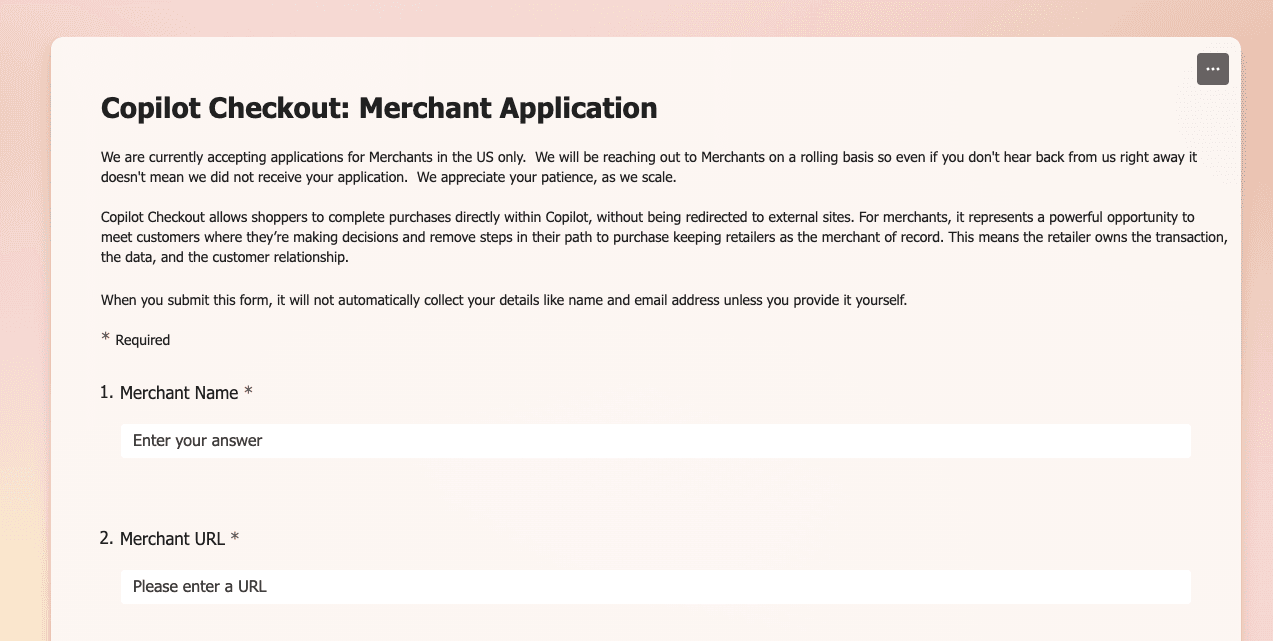 Copilot Checkout: Merchant Application