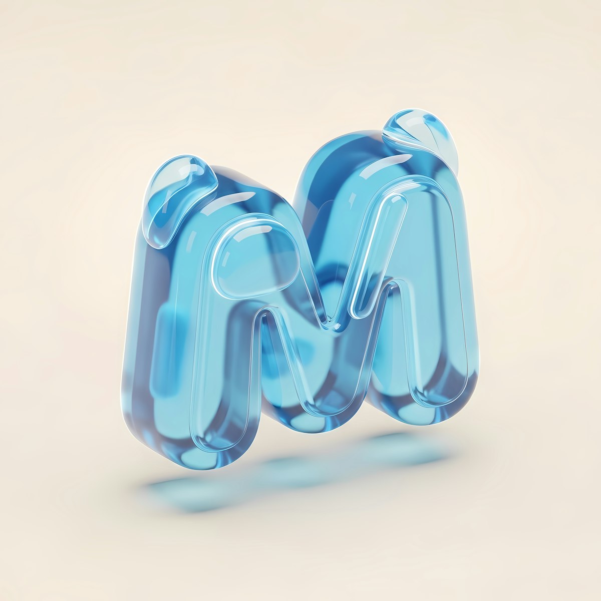 A large black letter m on a white background