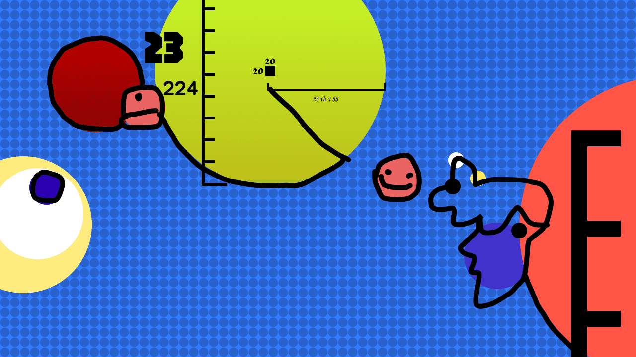 thumbnail of an assortment of illustrated spheres on a blue blueprint background, the spheres rangein sizes and colors from yellow, lemon, red, orange and salmon with various measurements, bars and numbers as well