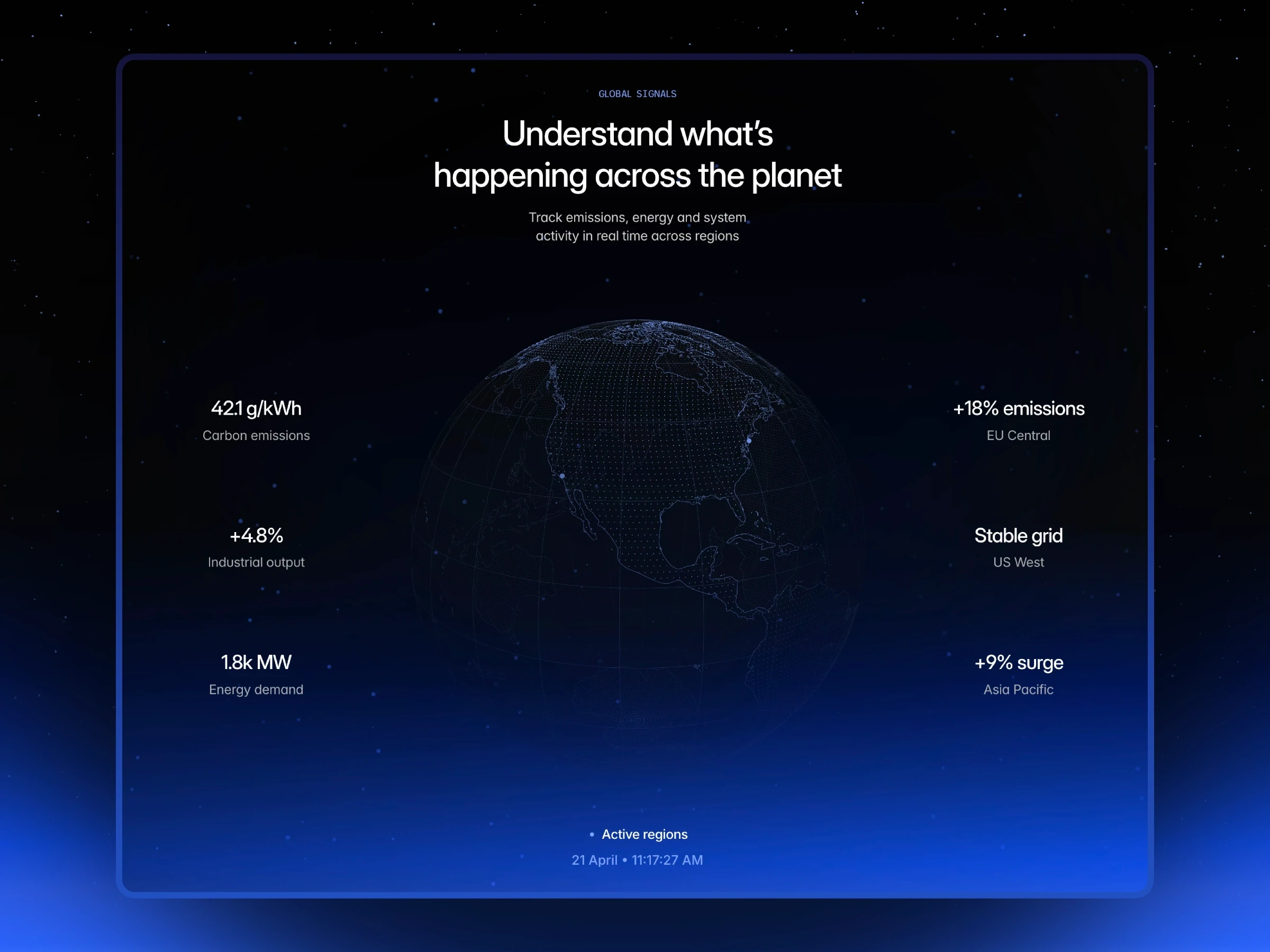 Global data visualization dashboard with Earth analytics, climate metrics, and real-time system monitoring interface