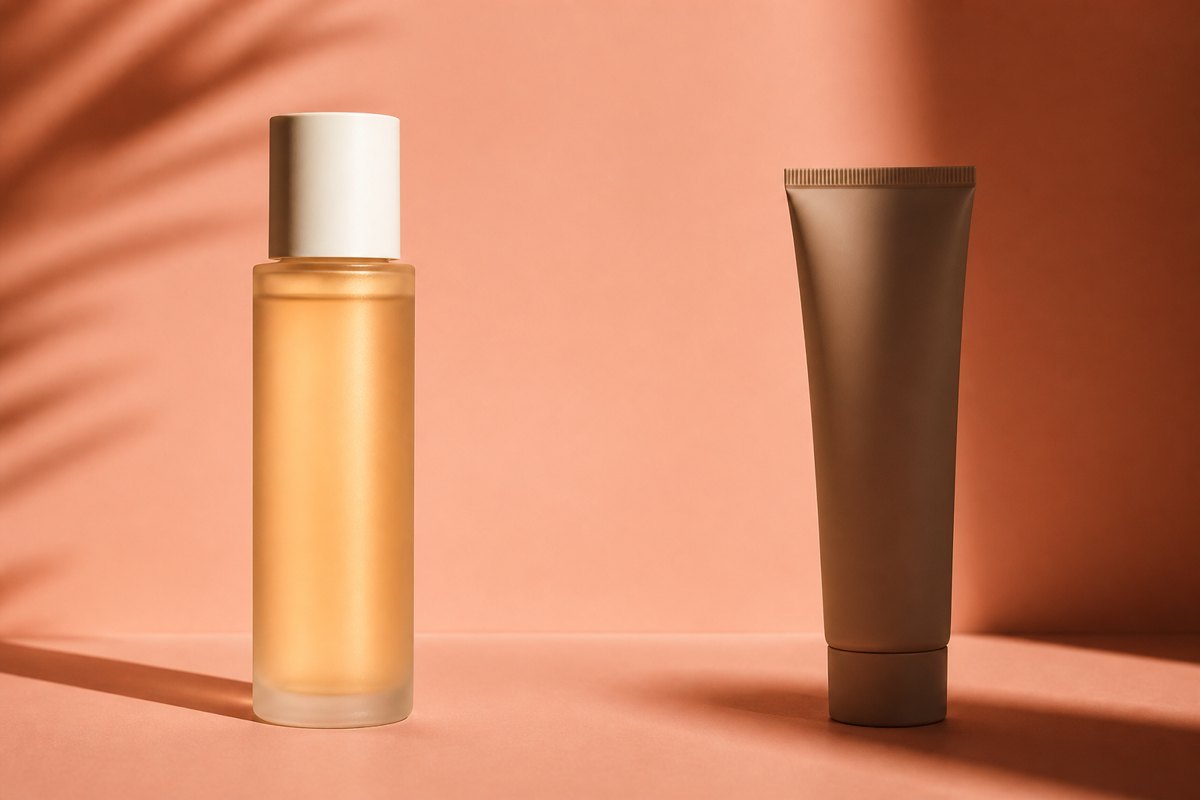 Two unbranded products standing apart, one lit and one in shadow, reading as a comparison