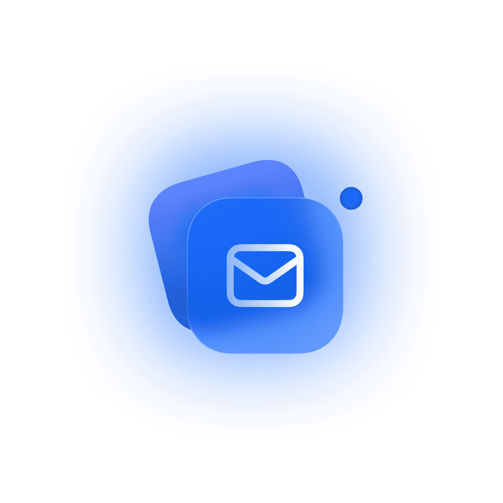 Izometrikus illusztráció. kék színekben, az ikon rajta egy nyitott borítékot ábrázol.