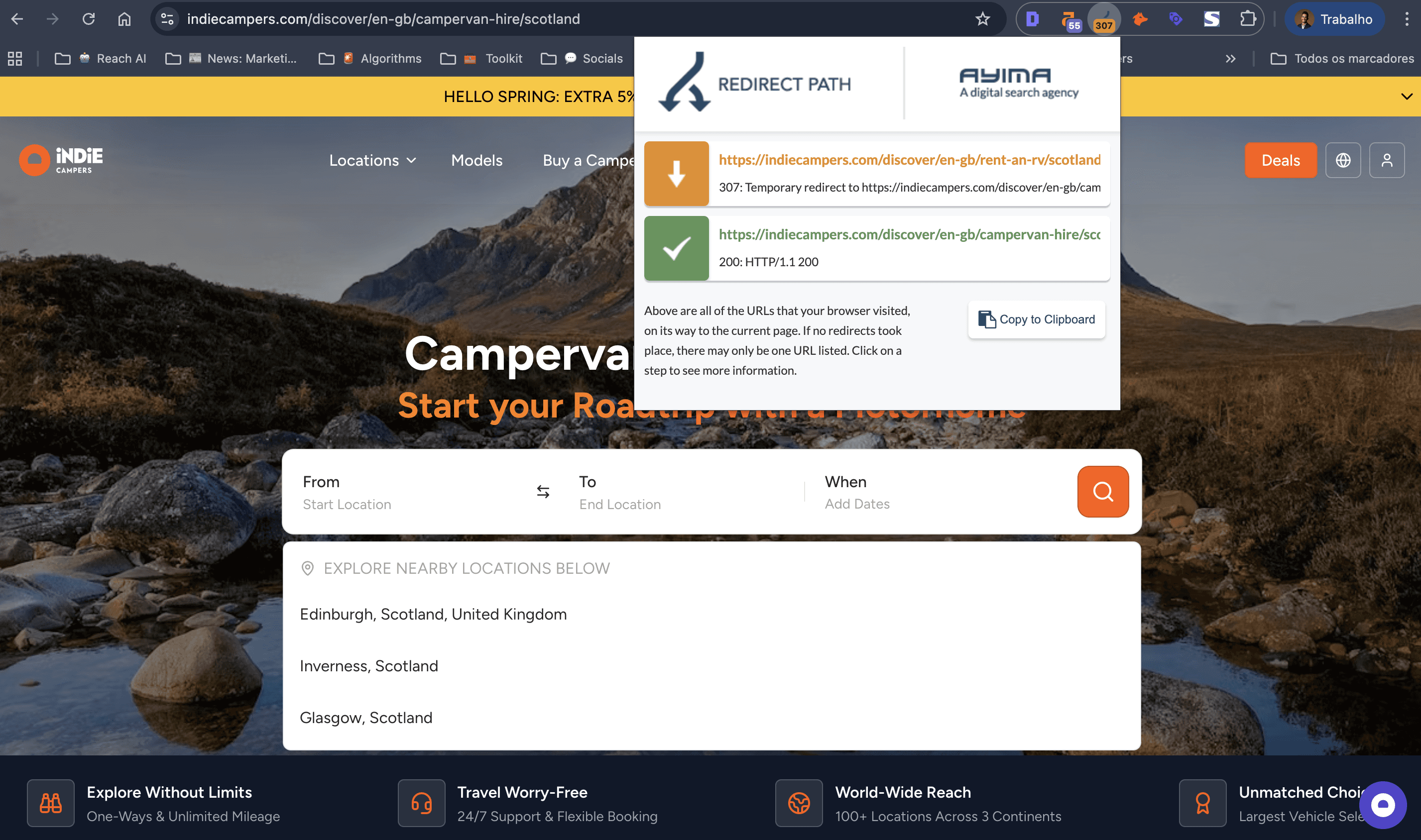 307 temporary redirect trace on a location URL