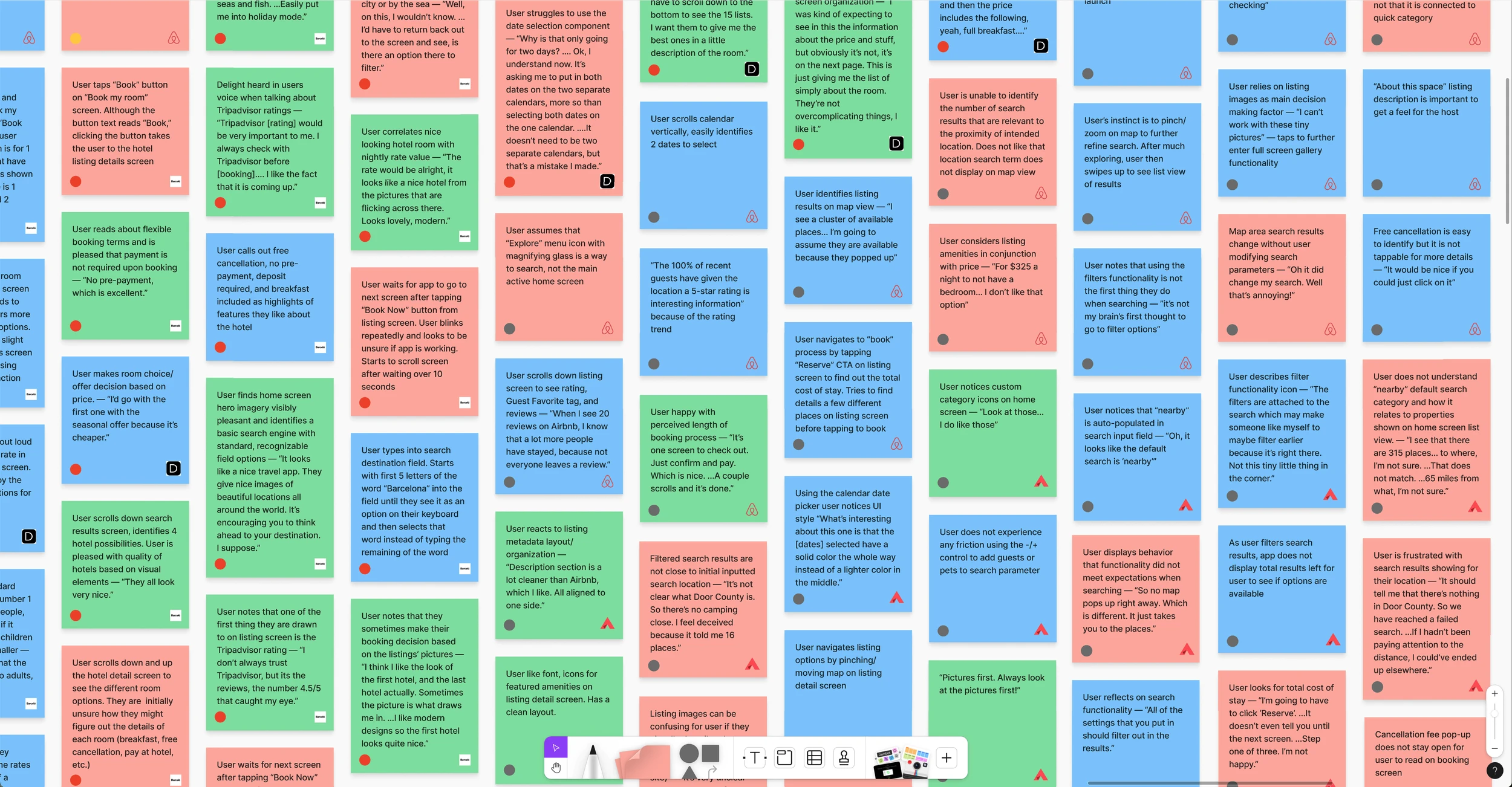 A collage of red, green, and blue sticky notes, arranged in rows and columns.