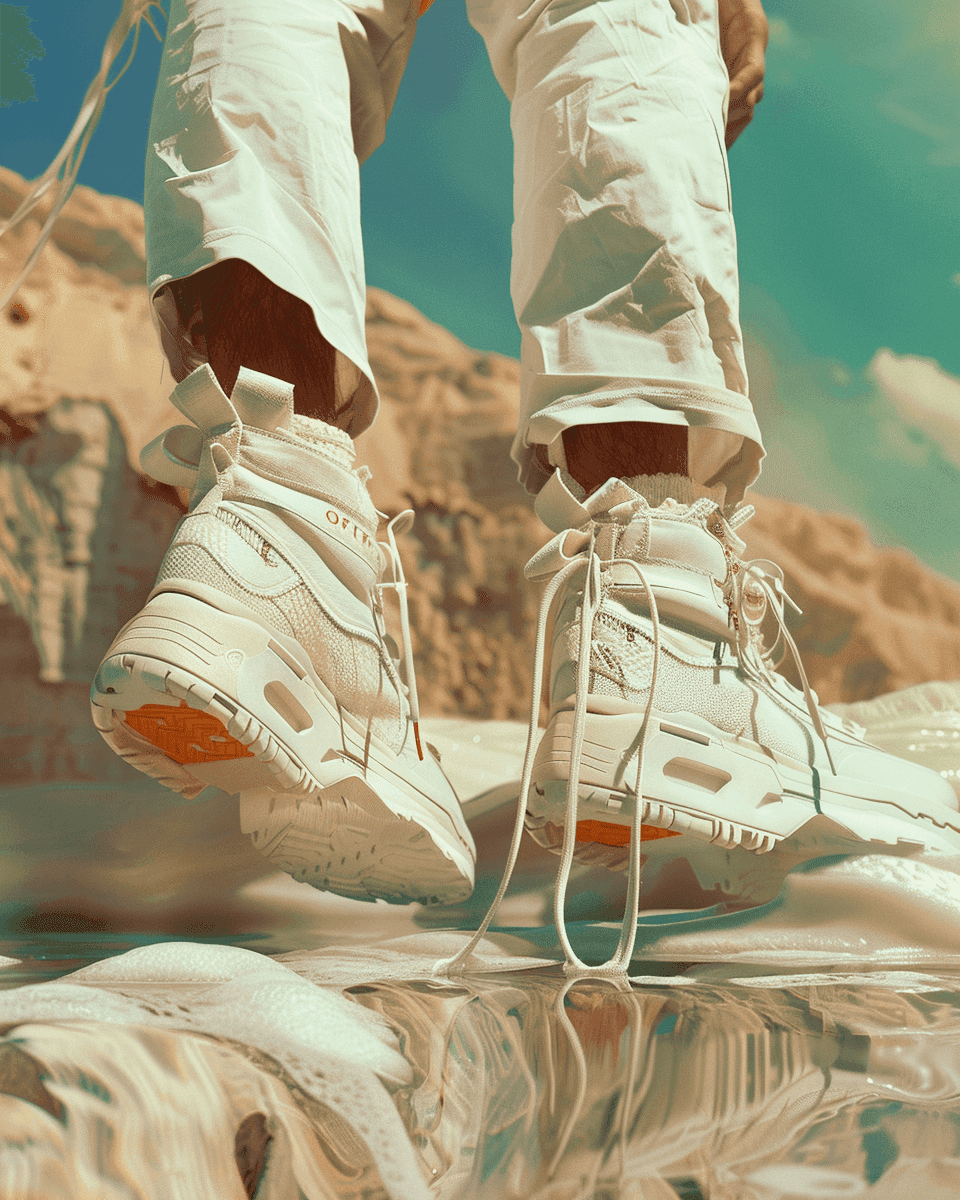white sneakers on the desert