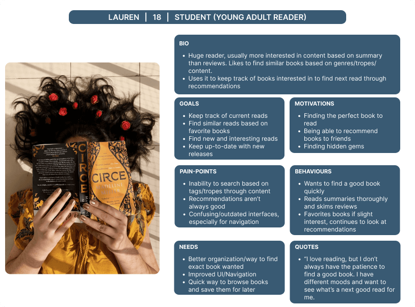 User persona of a young adult reader