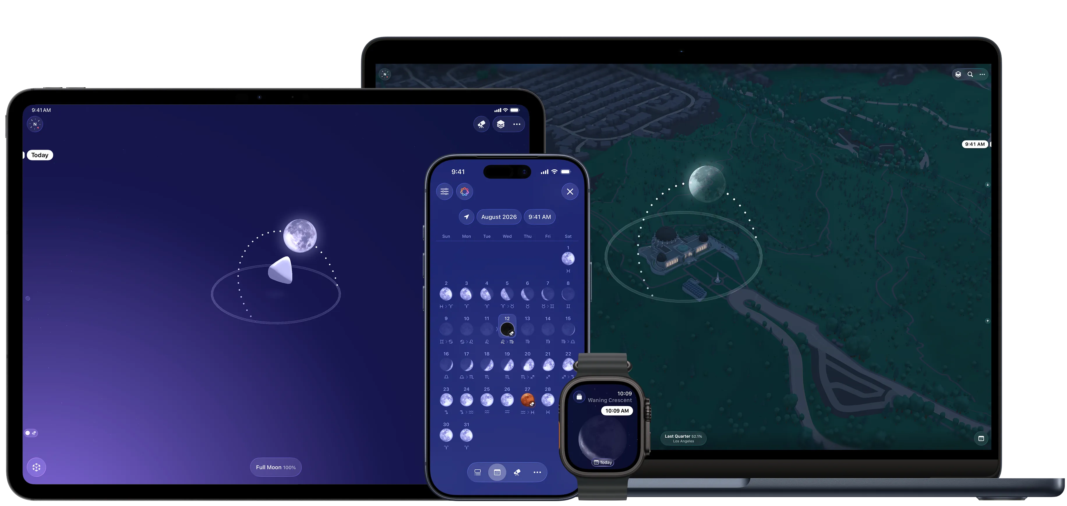 Moonlitt running on iPhone, iPad, Mac and Apple Watch