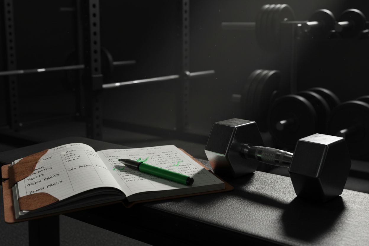 A workout notebook with exercise notes