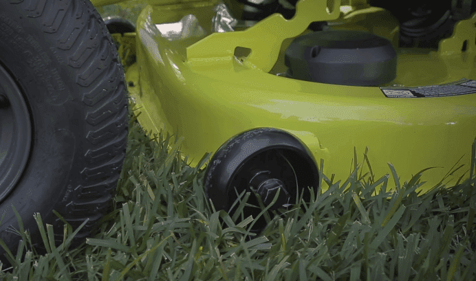 ryobi rm480e electric riding mower deck on ground