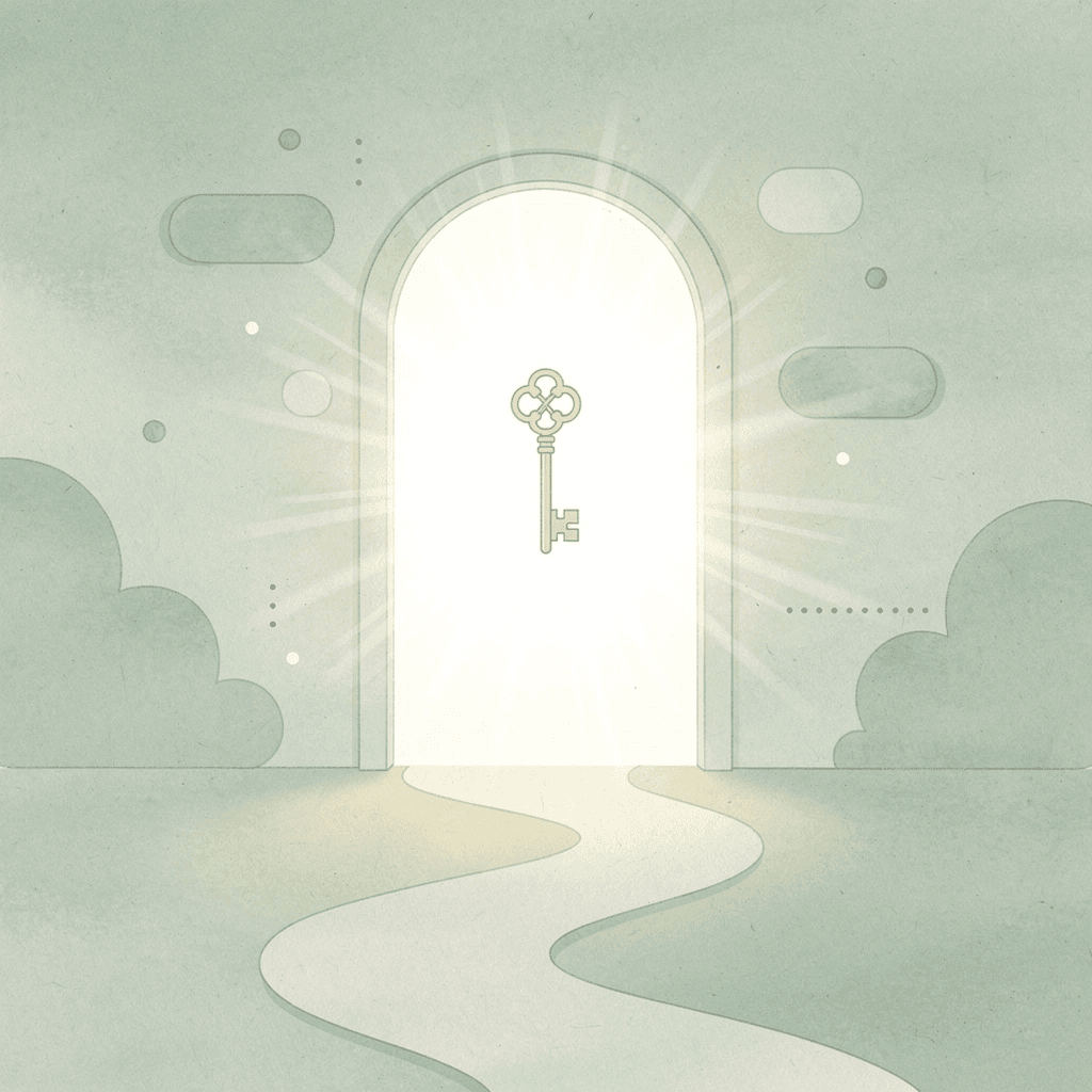 Gateway scene showing a door opening to reveal unclaimed settlement money opportunity