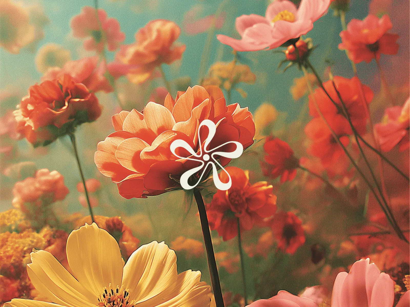A vibrant arrangement of colorful flowers, including pink, orange, and yellow blooms against a soft background.