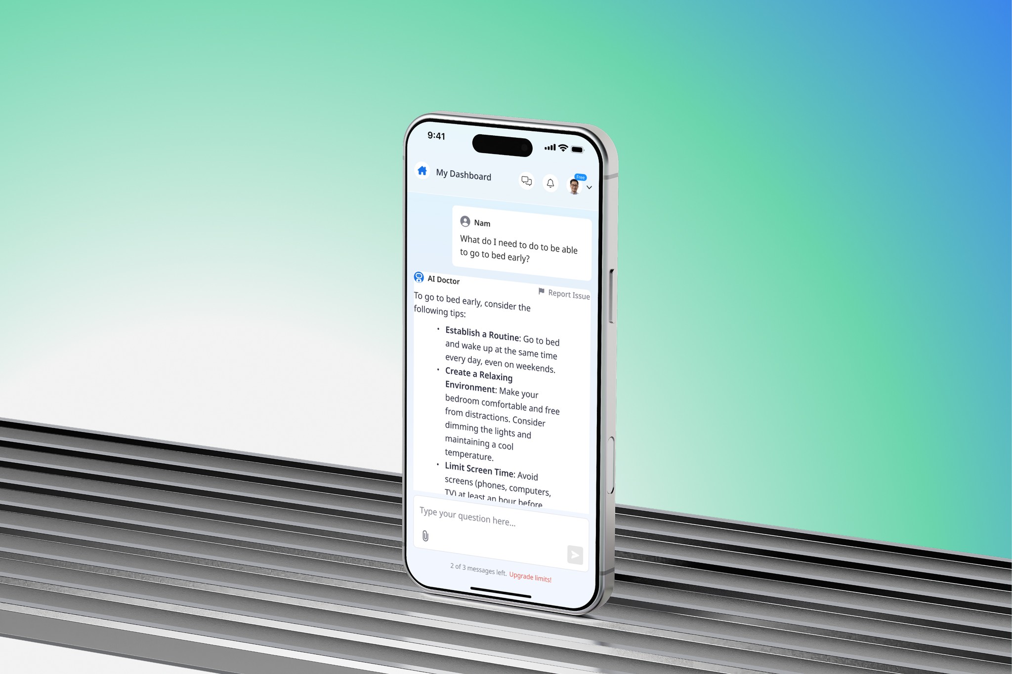 the chat bot of the medico ai in a mobilephone
