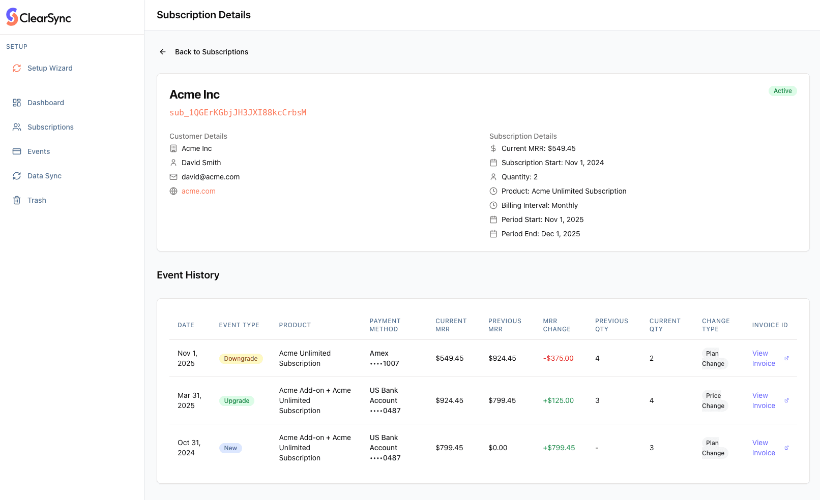 ClearSync event timeline