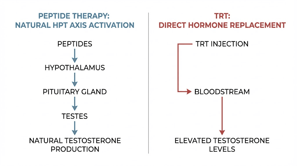 Peptides vs TRT mechanism comparison diagram