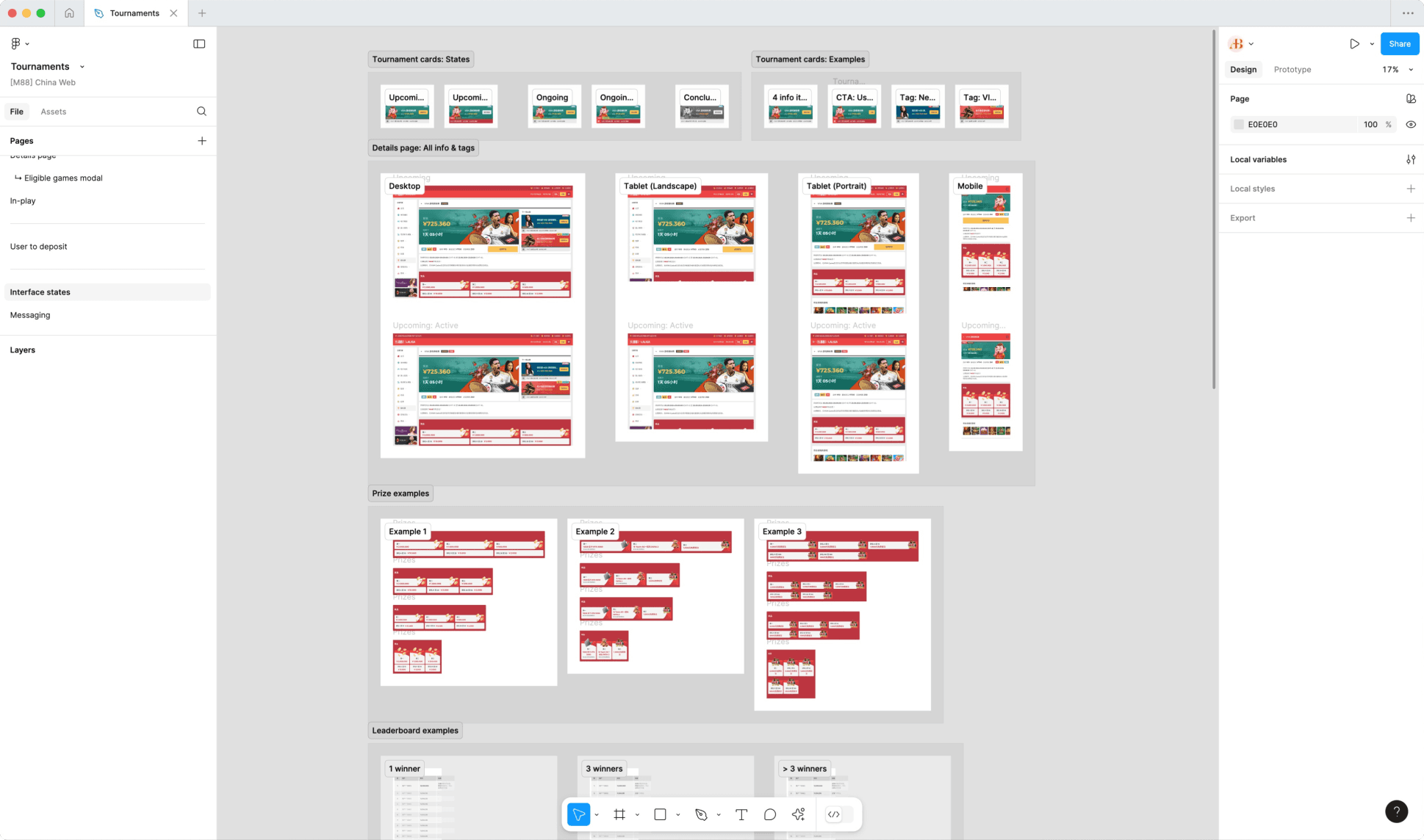 M88 China's tournaments mockups page