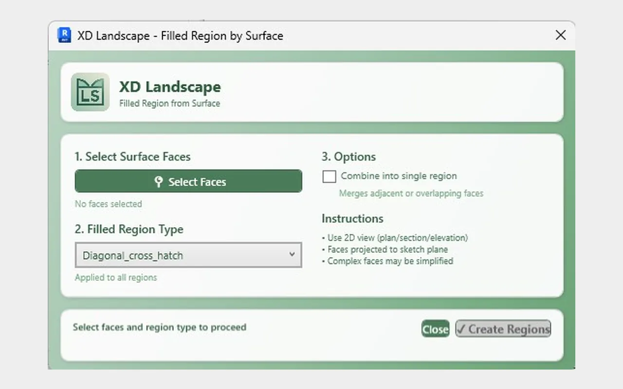 XD Landscape Filled Region by Surface tool creating filled regions from model faces