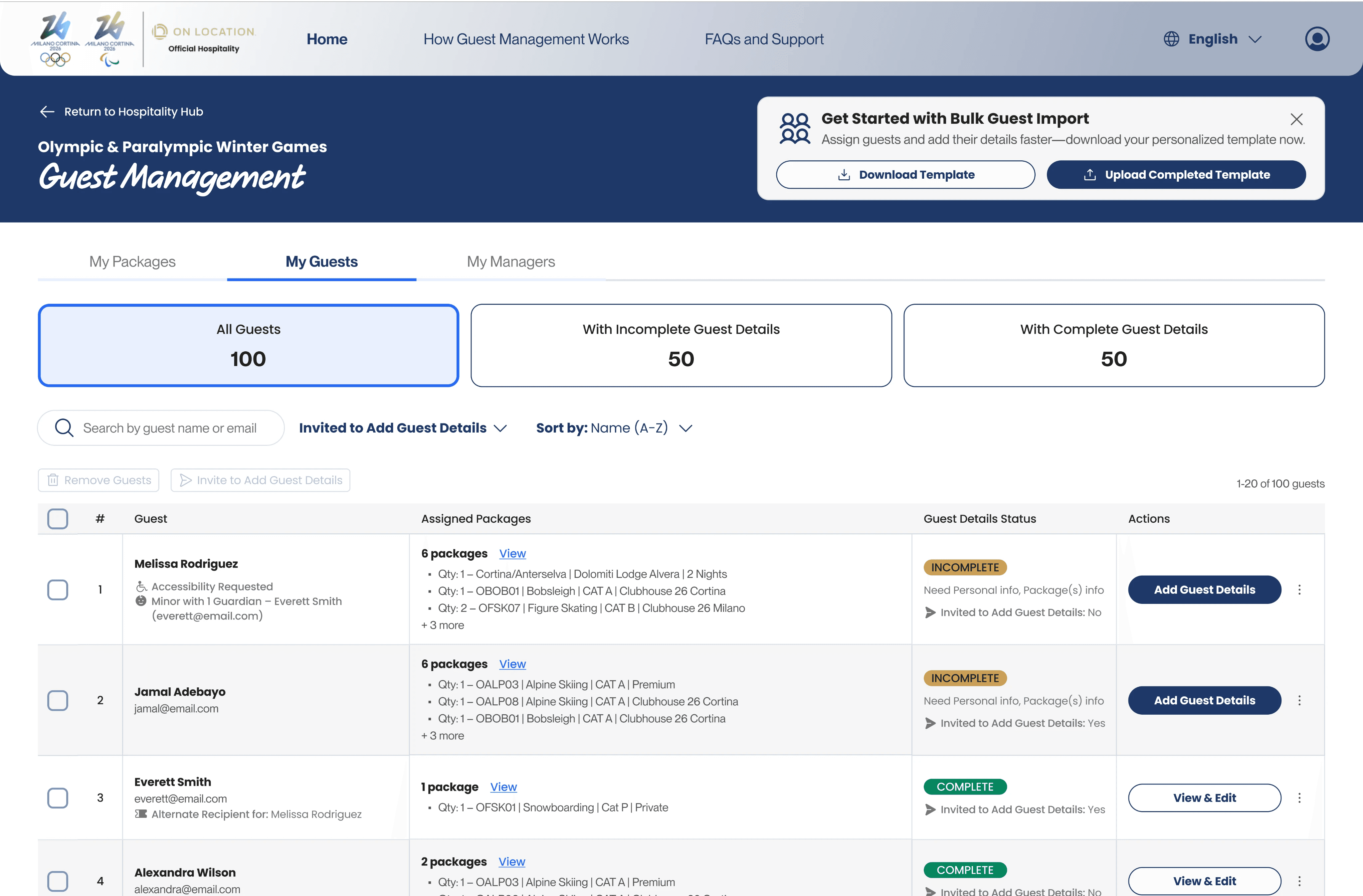Guest Management My Guests page