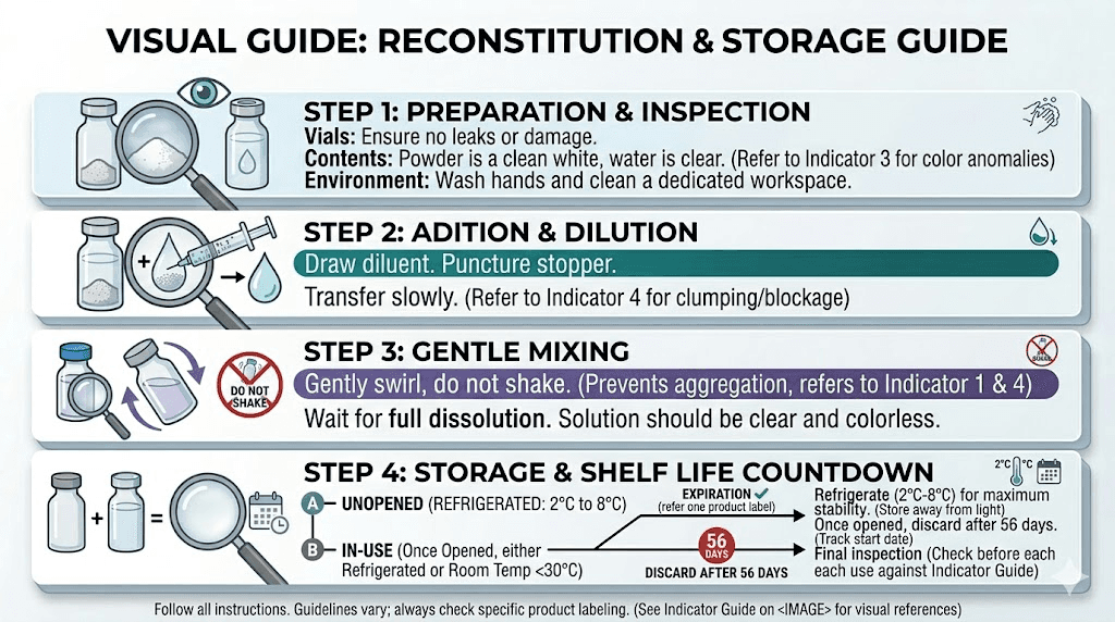 Semaglutide reconstitution steps and post-reconstitution shelf life guide
