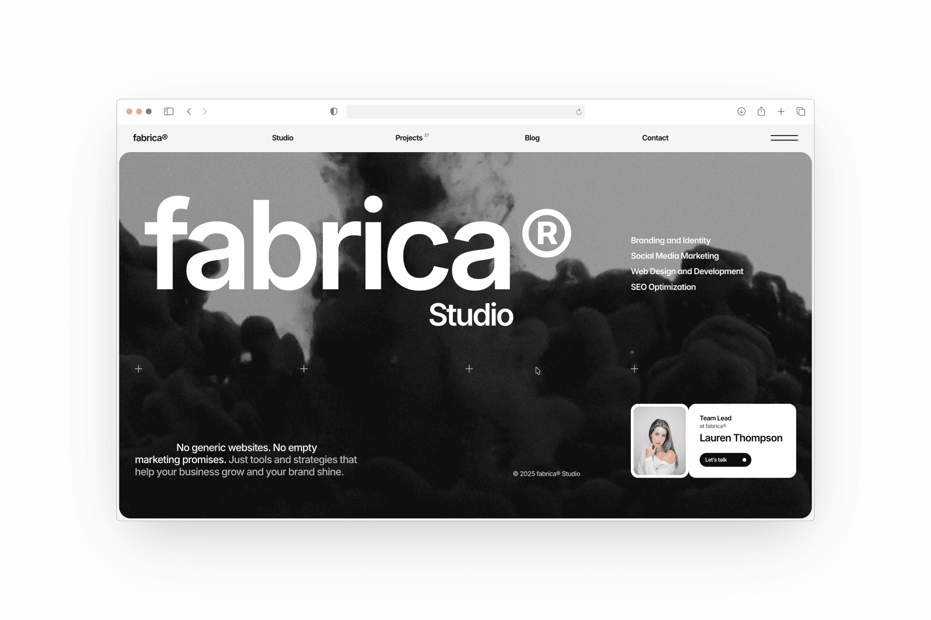 Fabrica Framer template homepage hero section mockup