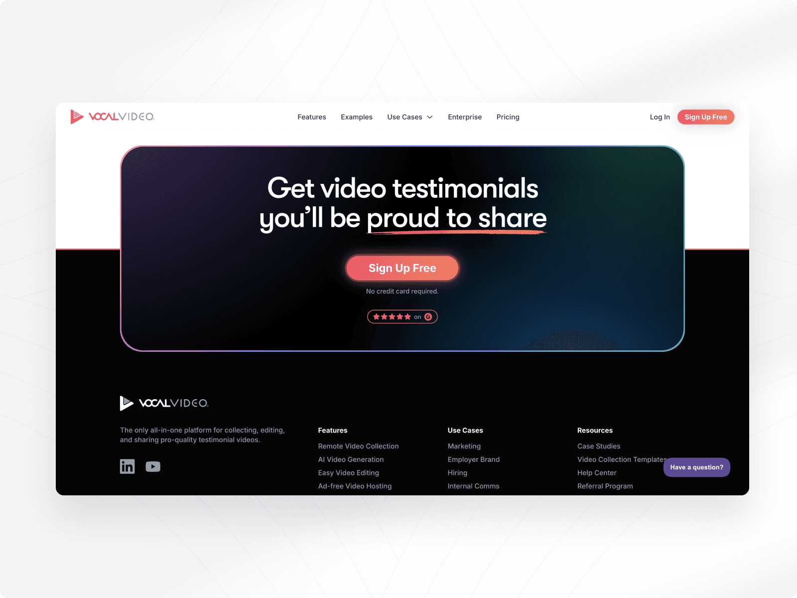 VocalVideo CTA + footer mockup