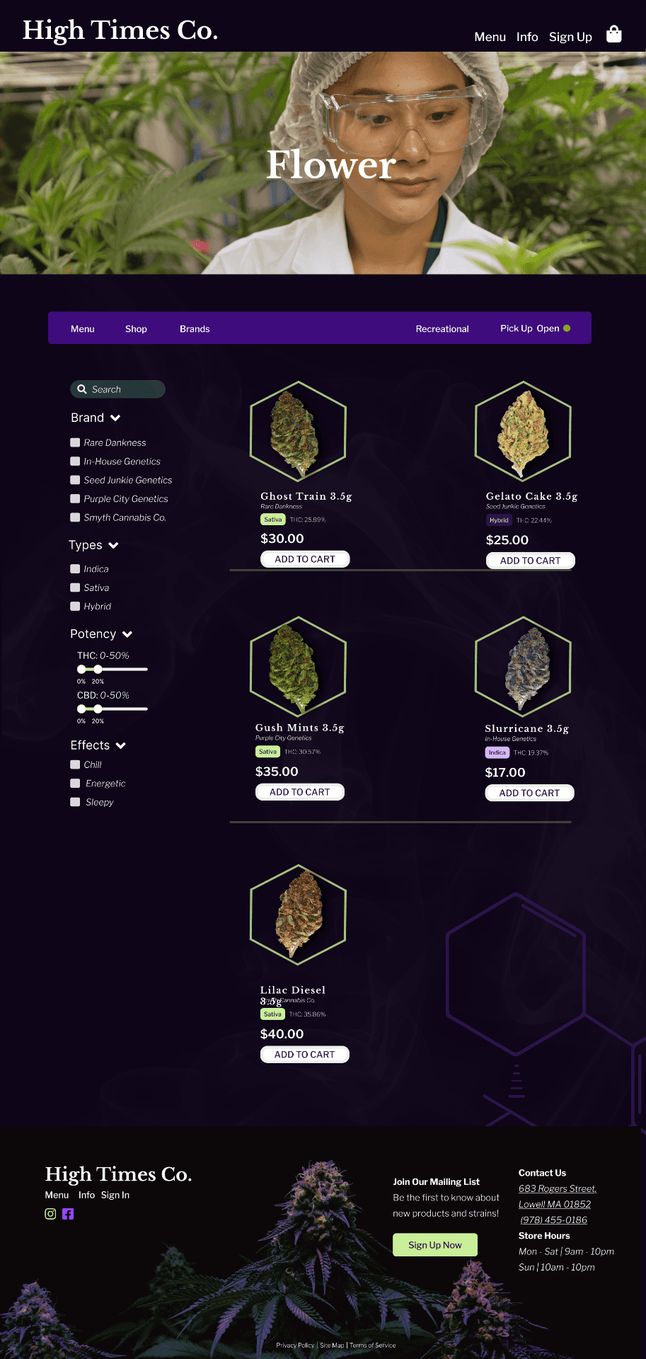 High Times Co. Menu Page