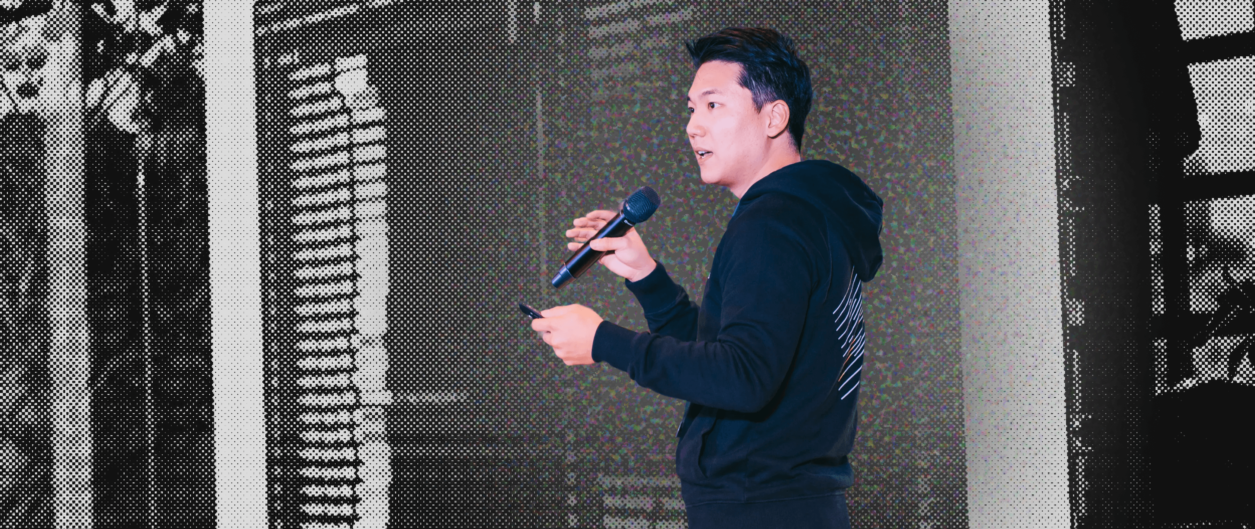 3D illustration of a hand holding a glowing blue glass card with the Framer logo, representing the Flux Academy Advanced Framer Masterclass.