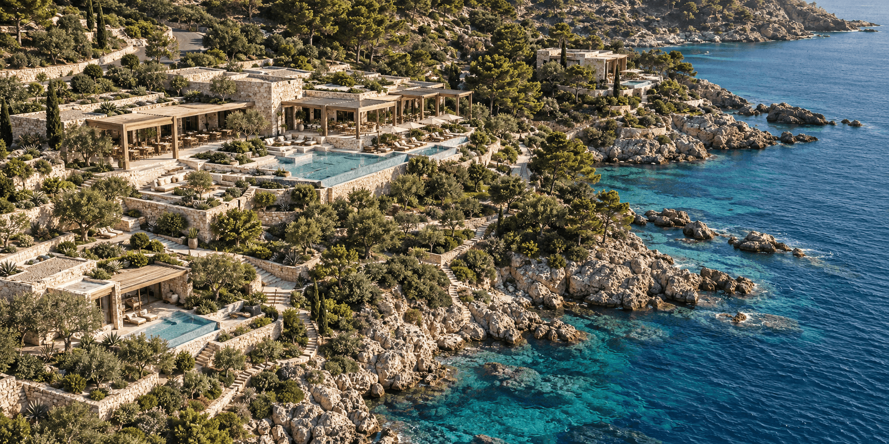 Aerial masterplan of coastal resort