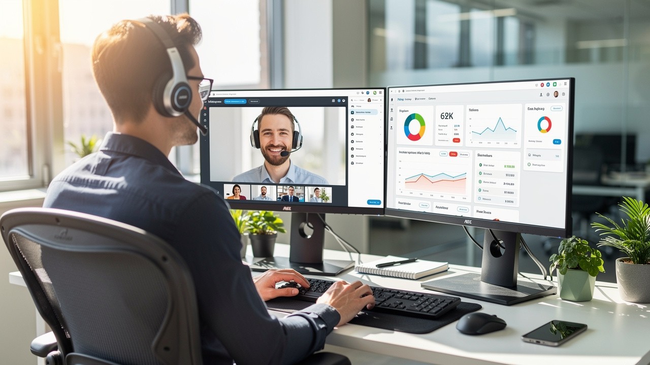 Sales professional using technology during live customer conversation