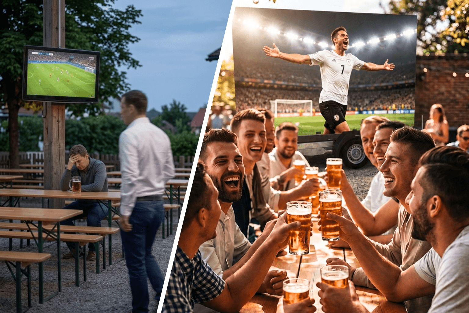 Gastgarten mit kleinem TV vs. mit großer LED-Wall