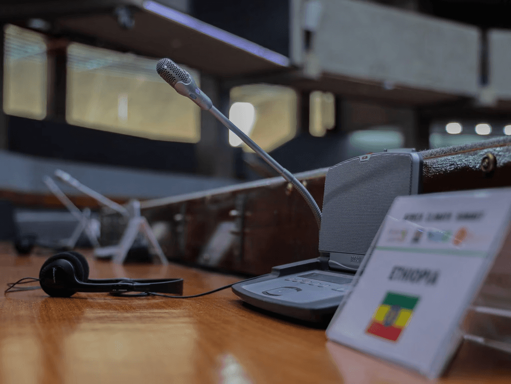 Remote simultaneous interpretation with headsets at international conference event in Nairobi Kenya